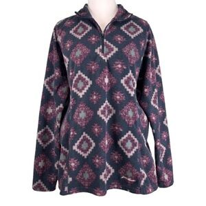 Eddie Bauer Women’s Large Quarter Zip Fleece Pullover Geometric Print Navy